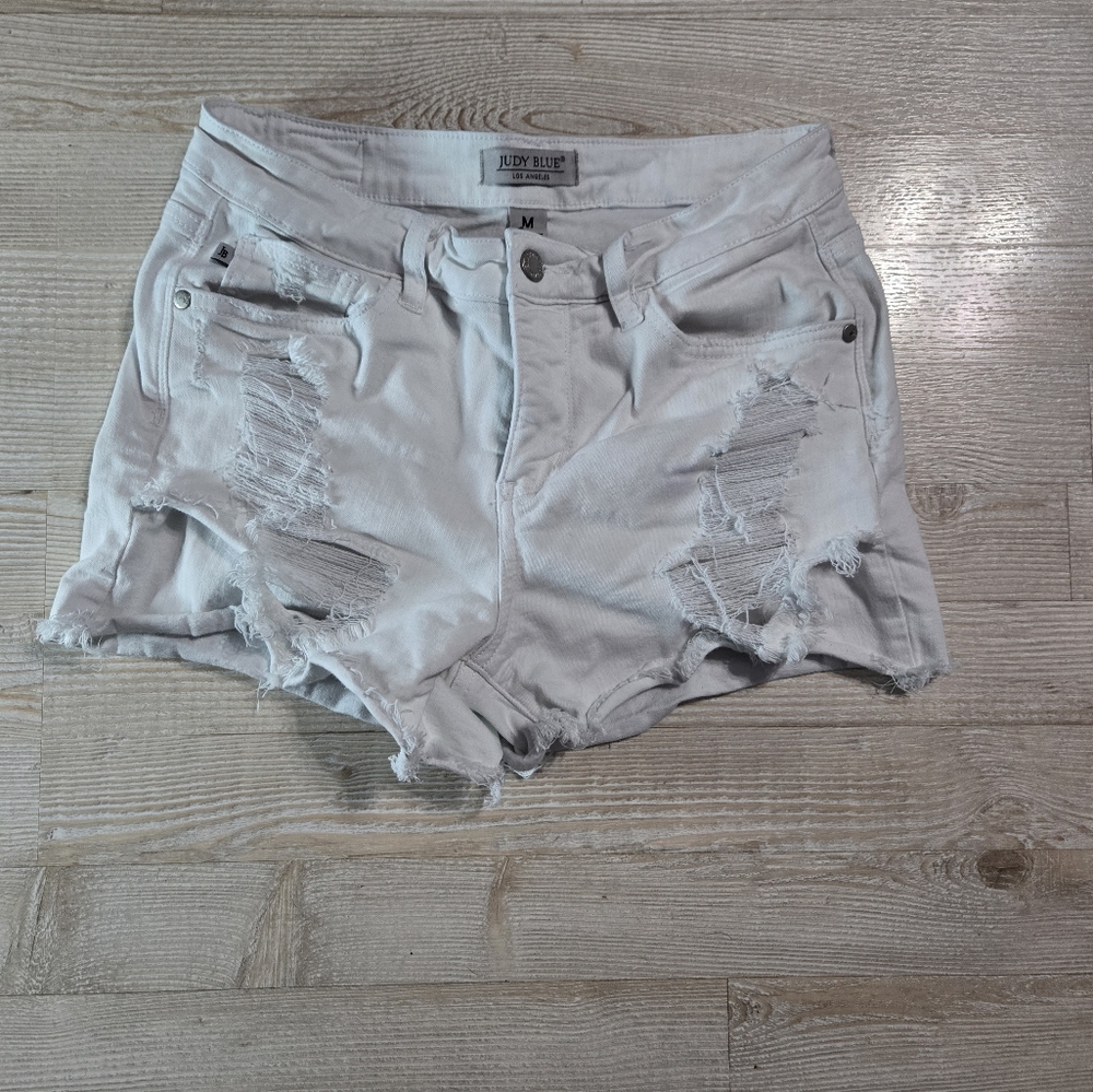Judy Blue White Distressed Denim Shorts, Size M